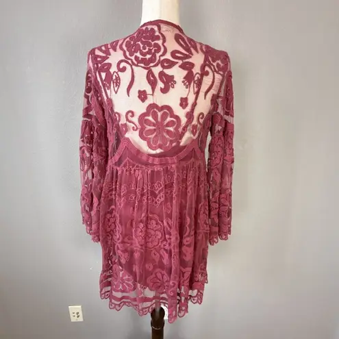 Jens Pirate Booty Free People El Sol Dark Rose Lace Babydoll Mini Dress Size S Pink