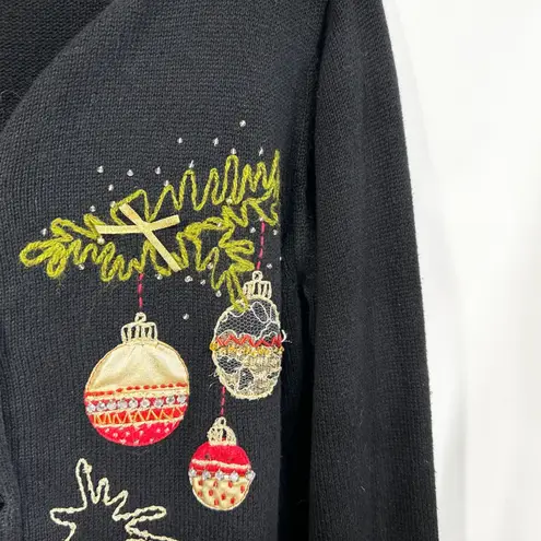 VTG Christmas Sweater Large Ornament Cardigan Black Ugly Holiday Party 706