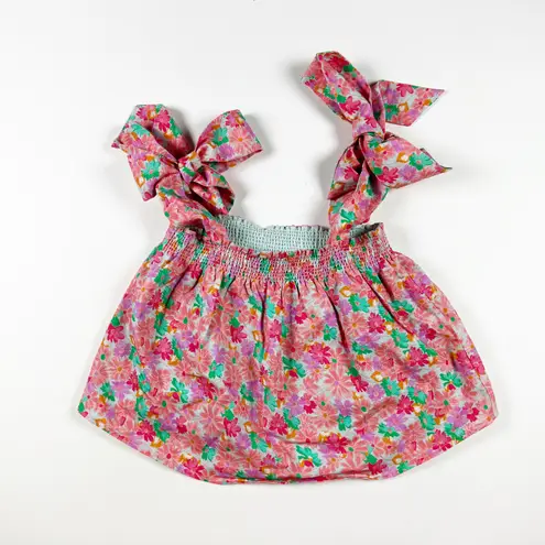 Something Navy NEW Floral Flower Print Tie Shoulder Smocked Tank Top Shirt S