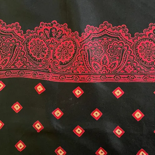 Vintage Black Red Geometric Print Silk Twill Square Scarf