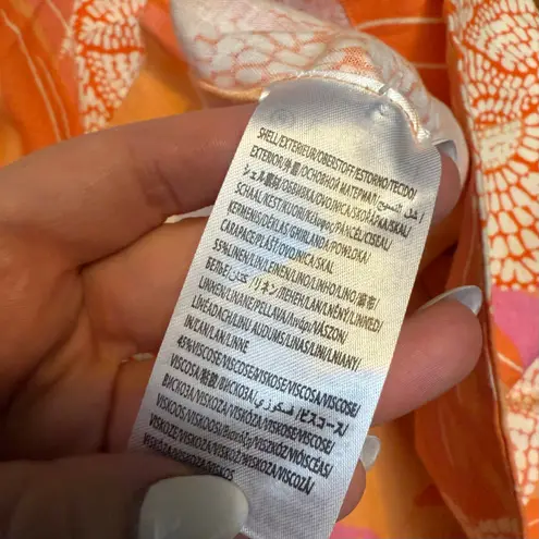 Farm Rio Women’s Large Linen Blend Orange Strapless Drop Waist Maxi Dress Floral