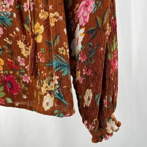 Cupcakes and Cashmere Floral Peasant Top in Brown Size Medium Brown
