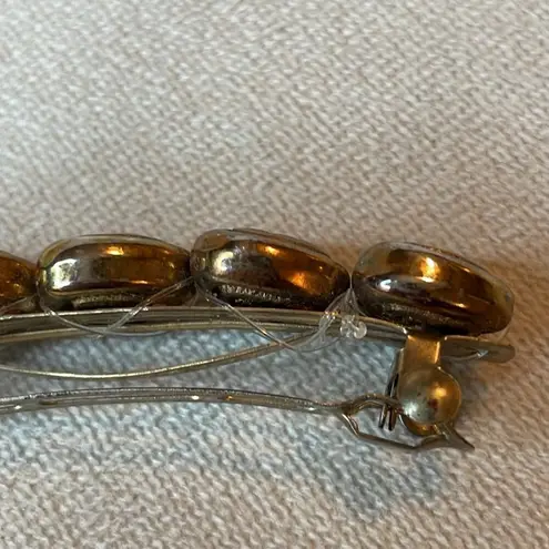 Vintage Heart Bar Style Barrette Hair Clip Gold Brass Tone w/ patina Hearts