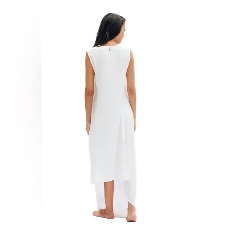 Koch Kenyan Silk Cotton Tie Waist Mixed Media Maxi Dress Caftan