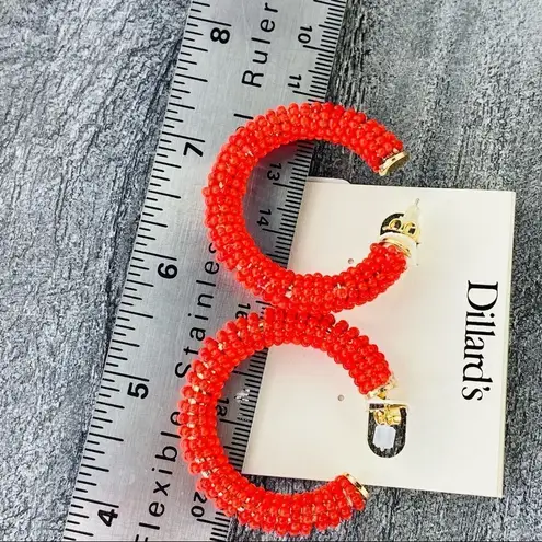 Dillard’s Beaded Hoop Fashion Earrings Coral Gold NWT Red