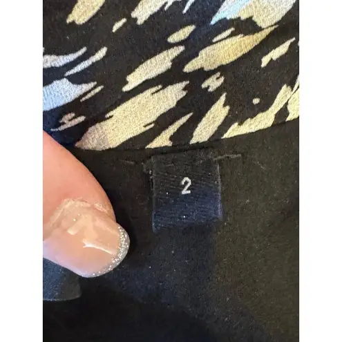 The Kooples Skirt Women Medium Black White Animal Flowing Long Asymmetric Midi