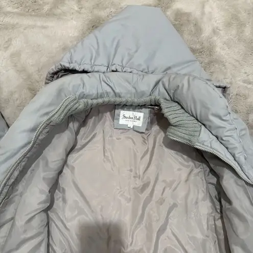 Vtg Saxton Hall Women's Quilted Puffer Coat Medium Gray Hooded Jacket Made Korea