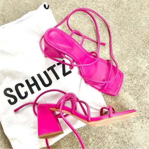 Schutz Hot Pink Fernanda Tie Sandal High Heel Sandal 7.5