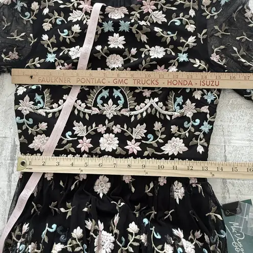 Mac Duggal Floral Embellished Tiered Tulle Gown Ruffle Trim and Poet Sleeves 4