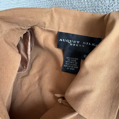 Vintage August Silk Tan Brown Silk Tunic Asian Style Jacket Dress Shirt Size 12