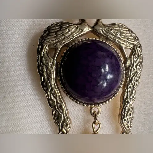 Art Deco Vintage Regal Gold Colored Kissing Peacock Birds Dangle Brooch Pin