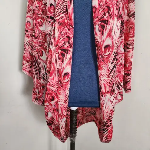 Zac & Rachel Fuchsia Pink Raglan Sleeve Open Shrug with Peacock Feather Design