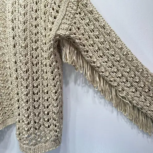 Pholya Italian Tan Loose Knit Fringed Long Sleeve Open Front Cardigan Size Large - Image 8
