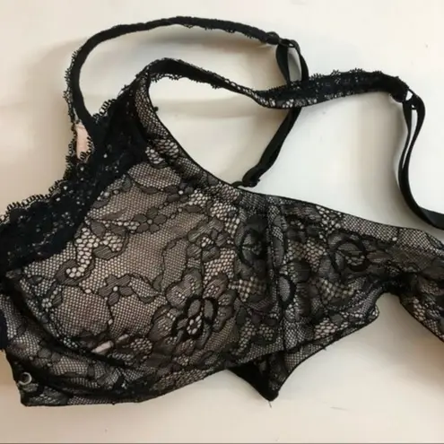Frederick's of Hollywood Black Lace Bra Over Beige Bra Size 34 D