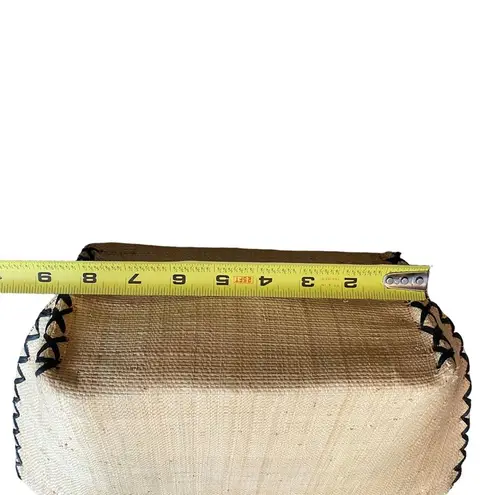 Annabel Ingal 100% Raffia Tote Bag Tan With Black Handles Handmade in Madagascar