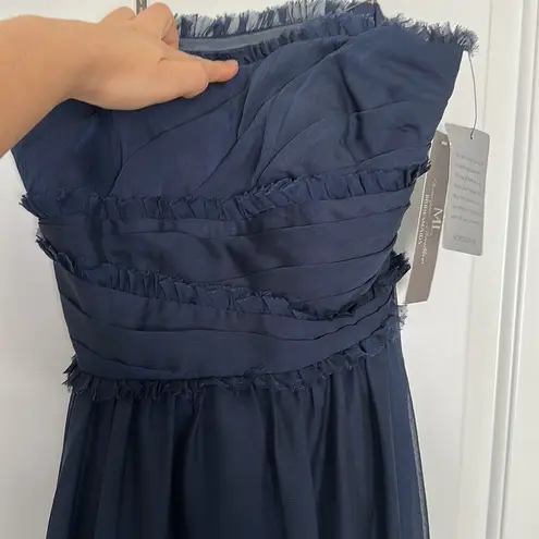 Monique Lhuillier NWT  Bridesmaid Navy Strapless Chiffon Gown Dress Sz 4