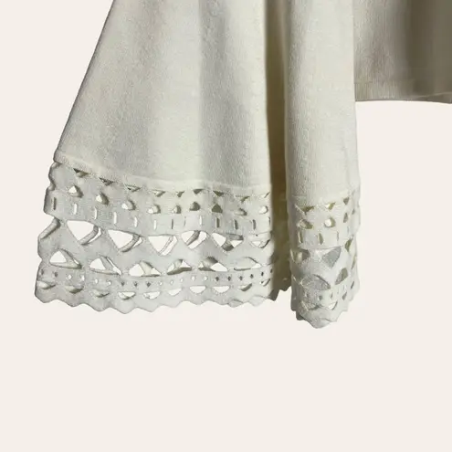 Milly White Cut-Out Flare Long Sleeve Knit Pullover Sweater Top Size M