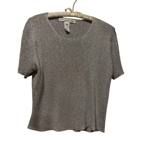 Ballinger Gold Vintage Silver Metallic Lurex Stretch Short Sleeve Knit Top Sz M Size M