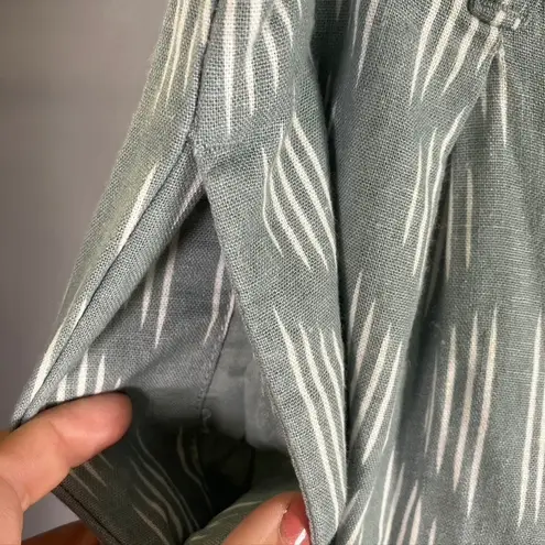 DIP Womens Green White Linen Blend Pants Medium Rope Belt Boho Casual