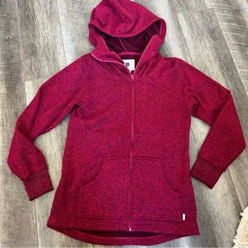 Burton Fleece Hooded Jacket Maroon Red Oversized Hood Full Zip Coat Size Large