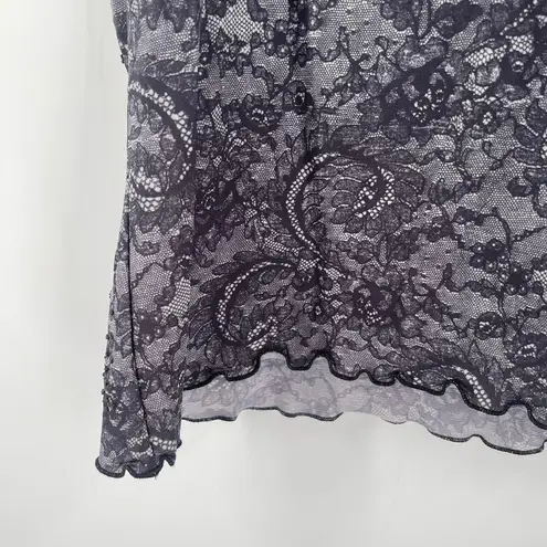 Y2K Top Large Short Sleeve 2000s Lace Print Rhinestones Babydoll Bratz Vintage Black