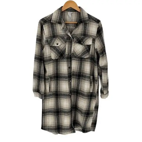 Grace + Karma Womens Plaid Flannel Button Down Shacket Jacket Multicolor Medium Tan