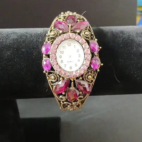 Purple Rhinestone floral vintage cuff watch