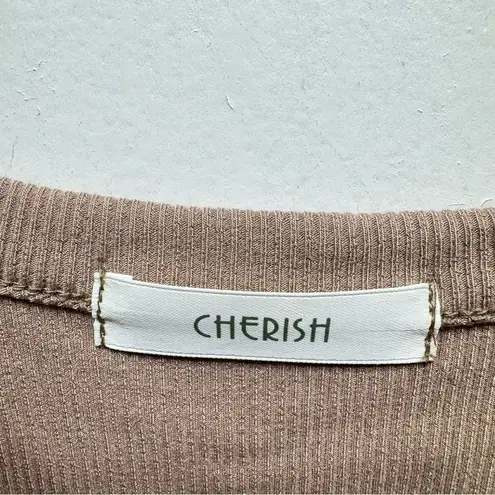 Cherish Taupe Ribbed Fitted Long Sleeve Shirt Women’s Size Large