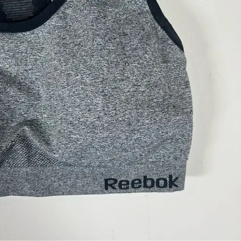 Reebok  Racerback Sports Bra Gray Black Padded Logo Athletic Size Large EUC