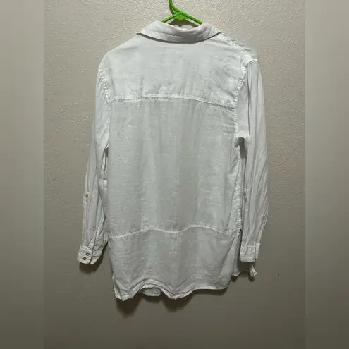 Tahari White 100% Linen Button Down Blouse β Size Large