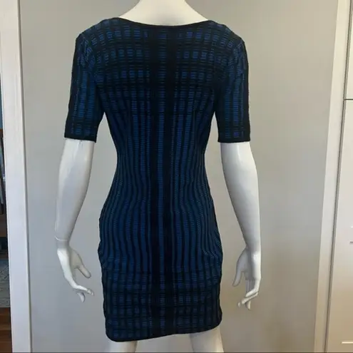 Andrew Marc  Checkered Knee Length Dress in Black and Blue