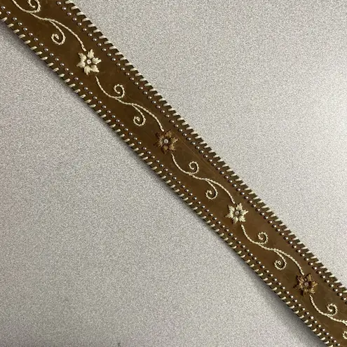 Nocona Belt Co Brown Leather Belt XL Silver Buckle Rhinestones Western Heavy