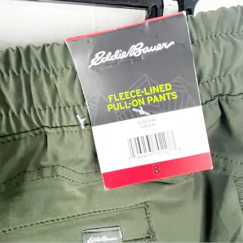 Eddie Bauer  Green Drawstring Waist Multiple Pockets Fleece Lined Pants, Size 8