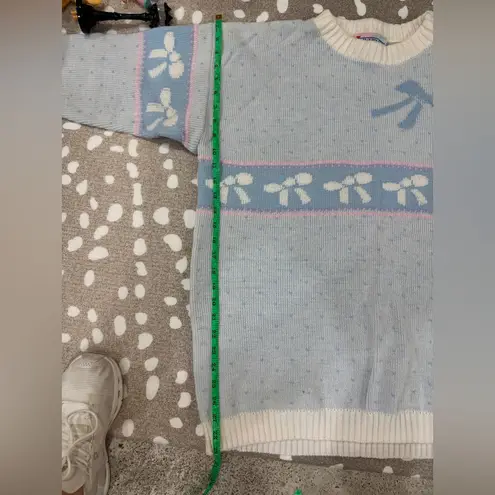 Vintage 80s Pastel Bow Sweater knit crewneck Pullover DELIVERYLtd grandmillenial Blue Size XL