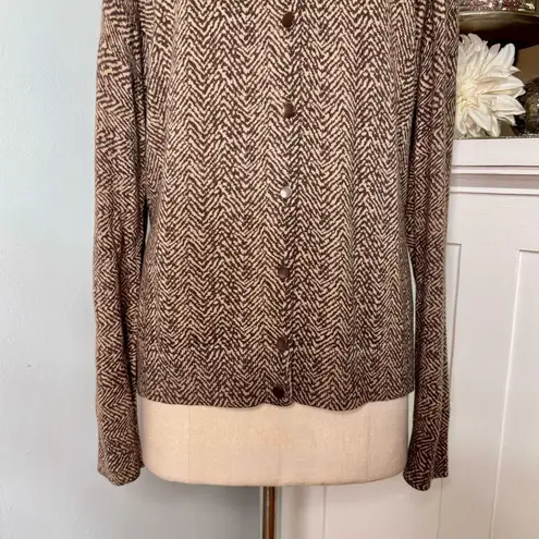 Talbots Herringbone Angora Cardigan Sweater Brown Tan Size XL
