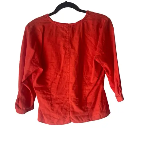 Christopher & Banks Y2k Red Orange Linen Feminine Babydoll Top