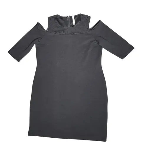 Ny Collection Black Cut-out Neckline Cold Shoulder Slimming Dress Back Zip XL