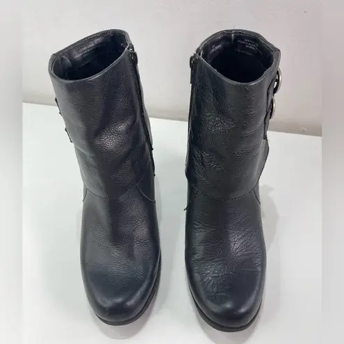 BOC Born Ankle Bootie 10 Black Leather Side Zip Double Buckle Western Goth Biker