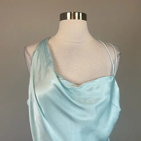 Bardot Satin Backless Slip Dress Evening Gown Blue Size 12 One Shoulder Formal