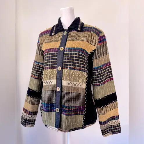 Vintage ‘90s Yak Magik Silk Blend Multicolored Collared Jacket Made in Nepal Brown Size XS