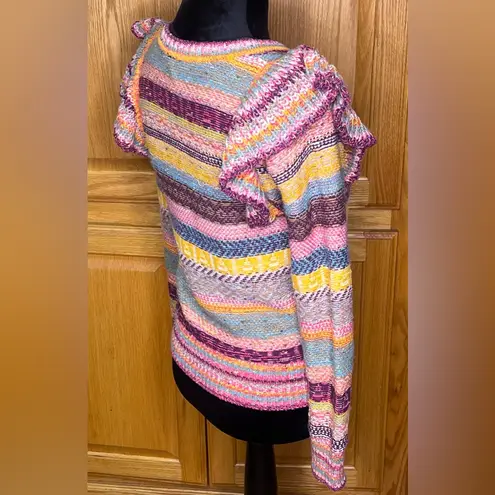 Pilcro x Anthropologie Ruffled Multicolor Rainbow Stripe Pullover Sweater Sz XS
