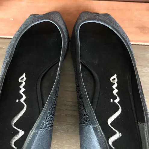 Nina Black Sequined Open Toe Kitten Heels