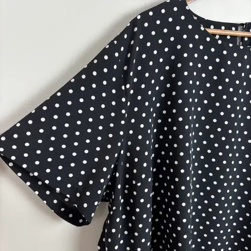 Maggie Barnes Blouse Top Womens 4X Black Polka Dot Short Sleeve Relaxed Fit Boxy
