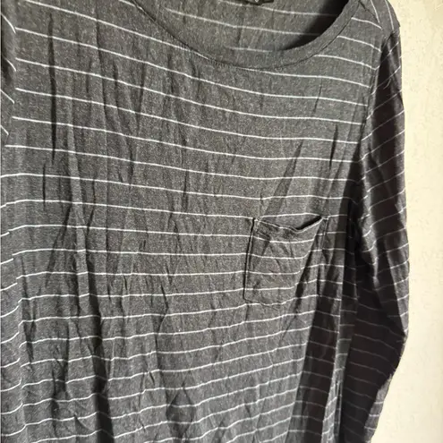 prAna Gray Blue Striped Long Sleeve Crew Neck Pocket Tee Womens S Classic Basic