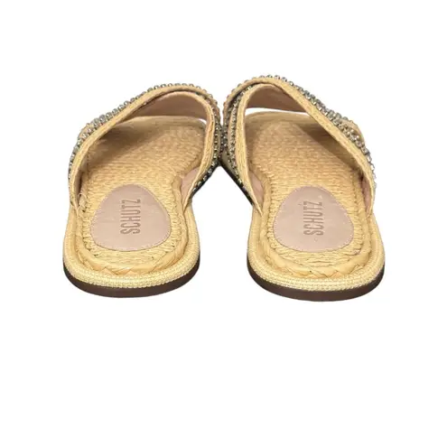 Schutz New! Carlotta Embroidered Straw Rhinestone Sandal Slides - Size 5