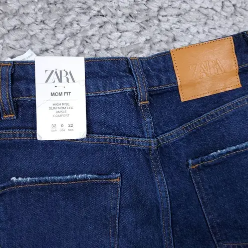 ZARA  Mom Fit High Rise Slim Ankle Jeans Dark Wash Blue Women's Size US 0 EU 32