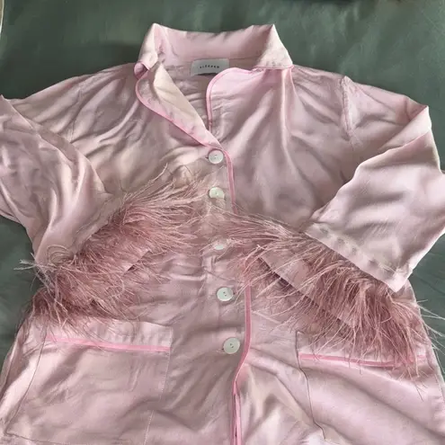 Sleeper + Net Sustain Feather-trimmed Crepe De Chine Pajama Set