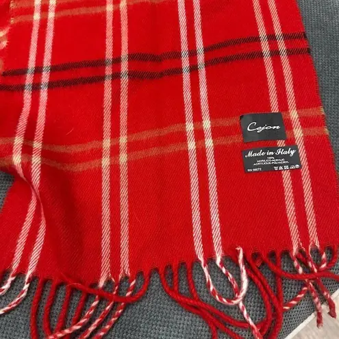 CEJON for Macy’s Red Classic Plaid Woven Scarf Soft Italian Acrylic Fringe Winte Red