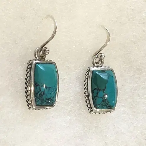 Sterling Silver BARSE Turquoise Rope Braid Framed Drop Earrings NWT