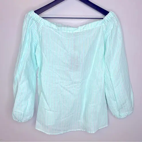 Massimo Dutti Cyan Off-the-Shoulder Linen Top